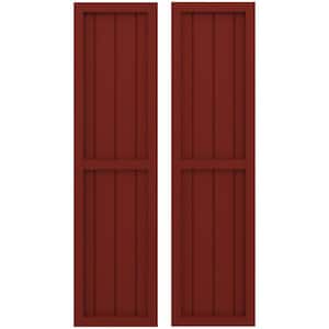 14 in. W x 77 in. H Americraft 4-Board Exterior Real Wood 2 Equal Panel Framed Board and Batten Shutters in Pepper Red