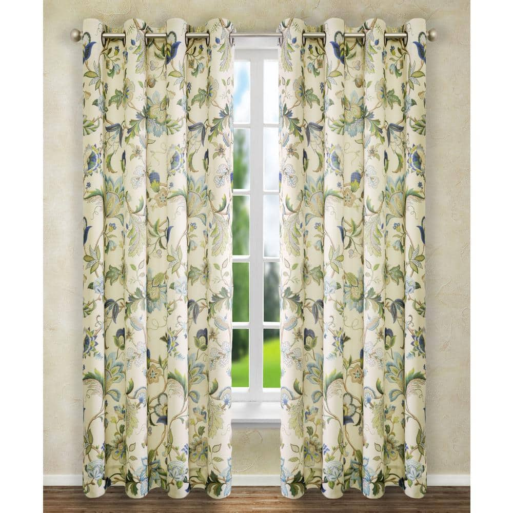 Blue Floral Grommet Room Darkening Curtain 50 In W X 63 In L 730462118165 The Home Depot