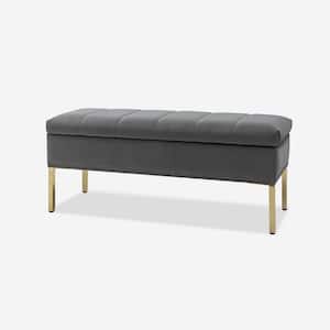 Eduard Grey 46.5 in. W Upholstered Flip Top Storage Bench with Nailhead Trim and Metal Legs