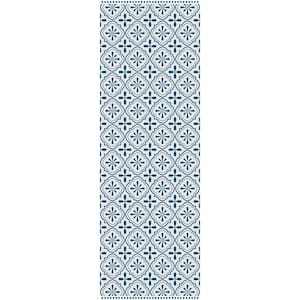 Decorative Blue and Cream 24 in. x 72 in. Laminated Kitchen Mat