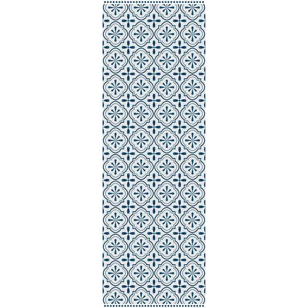 smart tiles Decorative Blue and Cream 24 in. x 72 in. Laminated Kitchen Mat