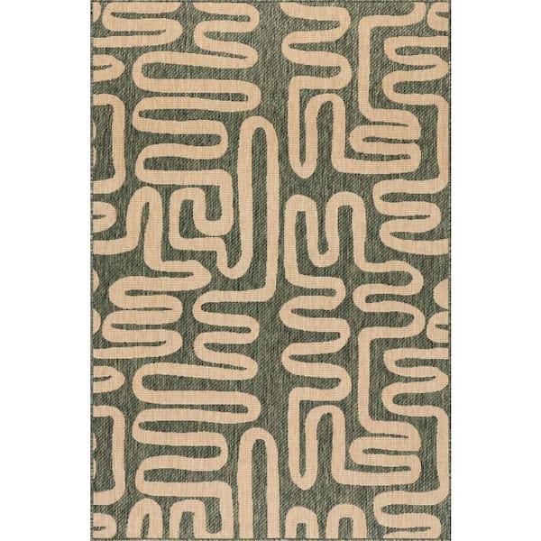 Bambi Abstract Indoor / Outdoor Green 7 ft. x 9 ft. Outdoor Area Rug