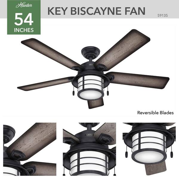 Hunter - Key Biscayne 54 in. Indoor/Outdoor Weathered Zinc Gray Ceiling Fan with Light Kit