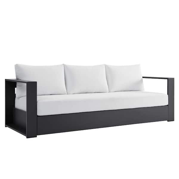 Tahoe Gray Powder-Coated Aluminum Outdoor Couch with White Cushions