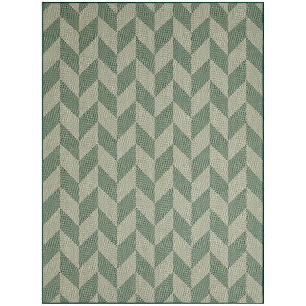 Nicole Miller Patio Country Calla Beige/Green 6 ft. x 9 ft. Herringbone Indoor/Outdoor Area Rug