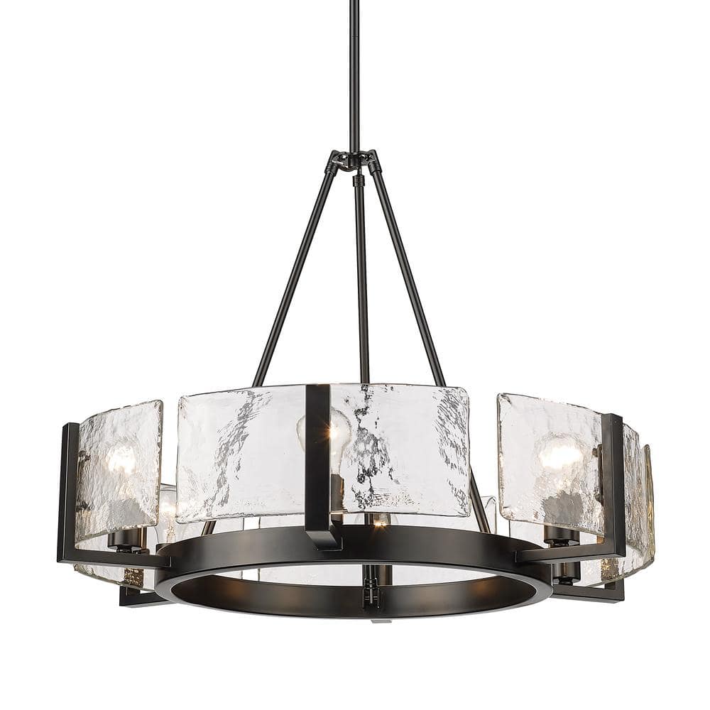 Aenon Matte Black 6-Light Chandelier with Hammered Glass