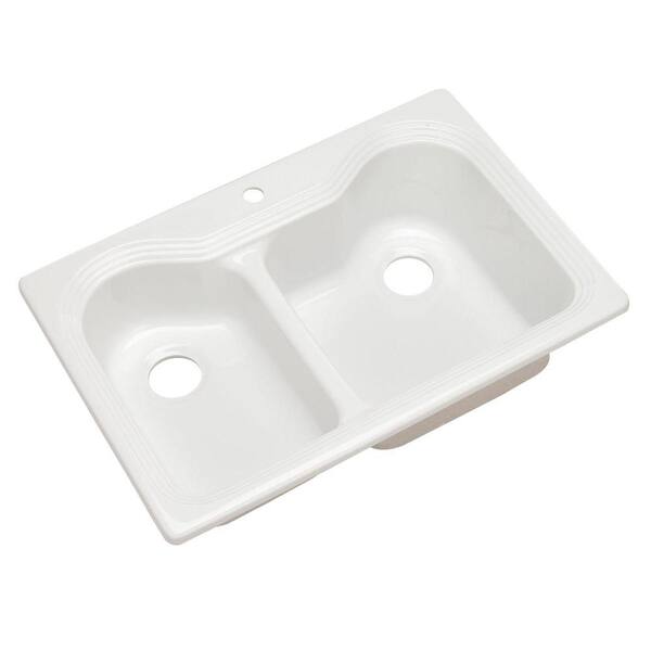 Thermocast Breckenridge Drop-In Acrylic 33 in. 1-Hole Double Bowl Kitchen Sink in White