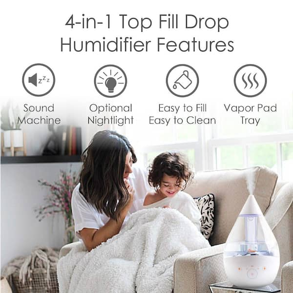 1 Gal. Top Fill Drop Cool Mist Humidifier with Sound Machine for Medium to  Large Rooms up to 500 sq. ft. - Clear/White