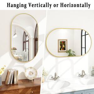 20 in. W x 36 in. H Oval Metal Framed Wall Bathroom Vanity Mirror Gold