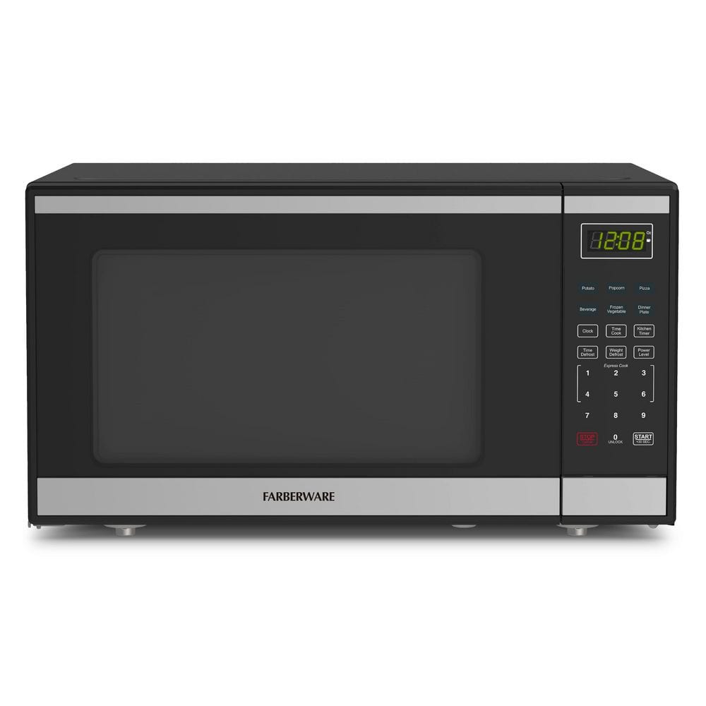 Farberware 1.6 cu. ft. Countertop Microwave Oven-1100W Power, Auto Cook Settings, Defrost, and Safety Lock-Stainless Steel