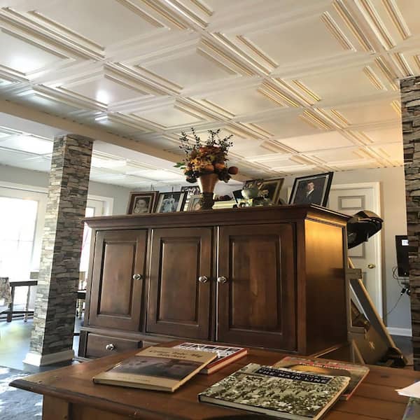 FROM PLAIN TO BEAUTIFUL IN HOURS Cambridge White Matte 2 Ft. X 2 Ft Pvc Glue Up Or Lay In Faux Tin Ceiling Tile 40 Sq Ft Case Dct06wm 24x24 10 - View #3
