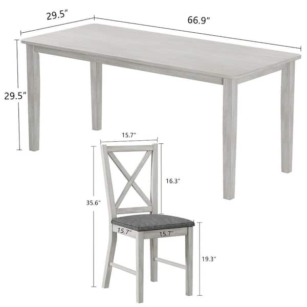 Farmhouse Dining Table Set, 5-Piece Wood Kitchen Table with X-Back Chairs and Padded Seats, Gray Dining (Set for 4)