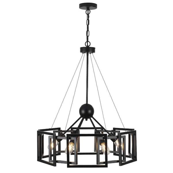 6-Light Black Modern Hanging Linear Chandelier Lighting Fixture for Kitchen Island