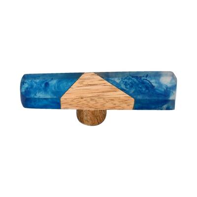 Fusion 2-7/8 in. Smoky Blue and Wood Cabinet Knob