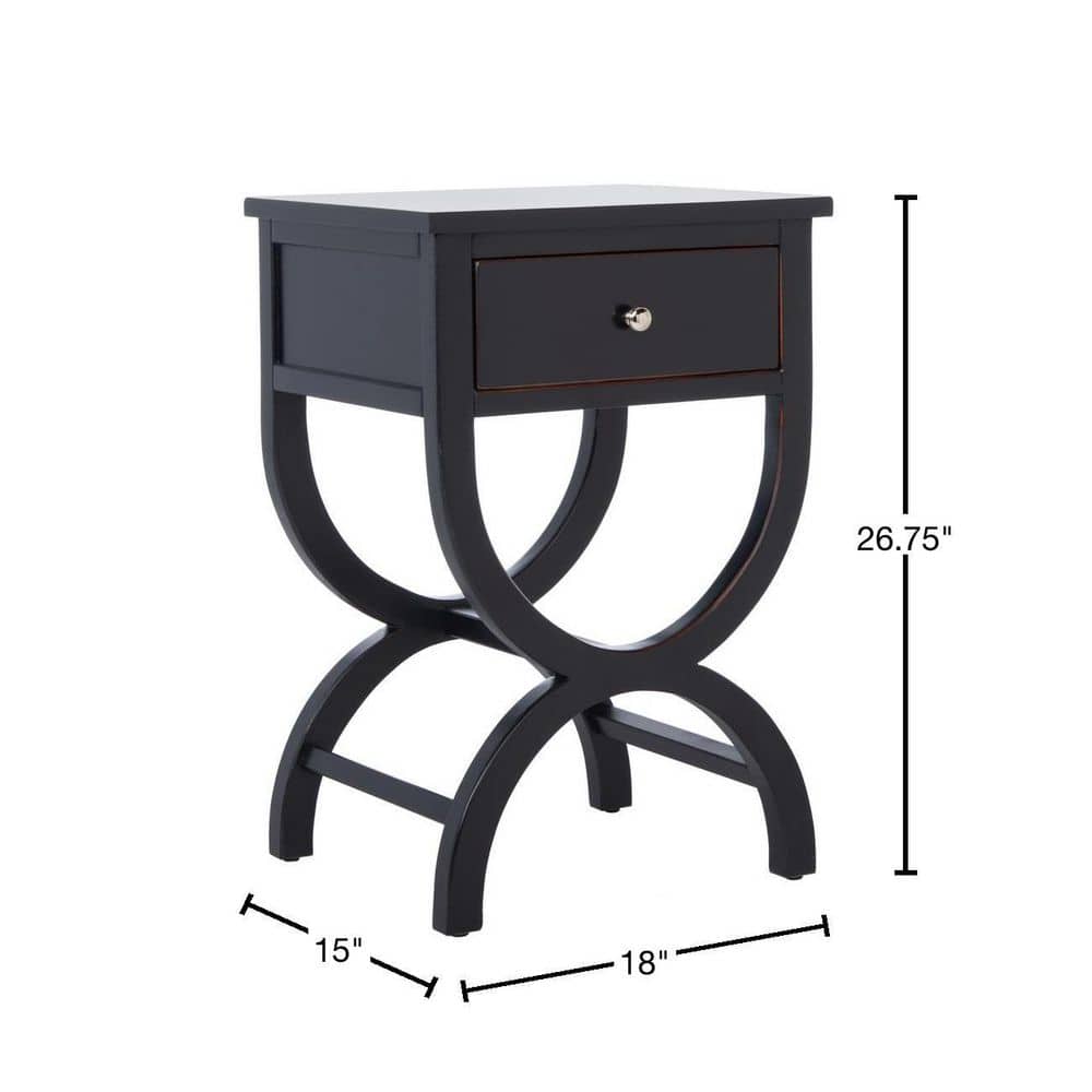 Safavieh Transitional Black Wood and Metal Nightstand with Storage