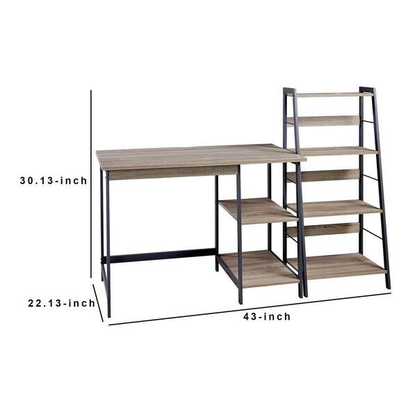 Benjara wood and metal desk with 2 shelves deals brown