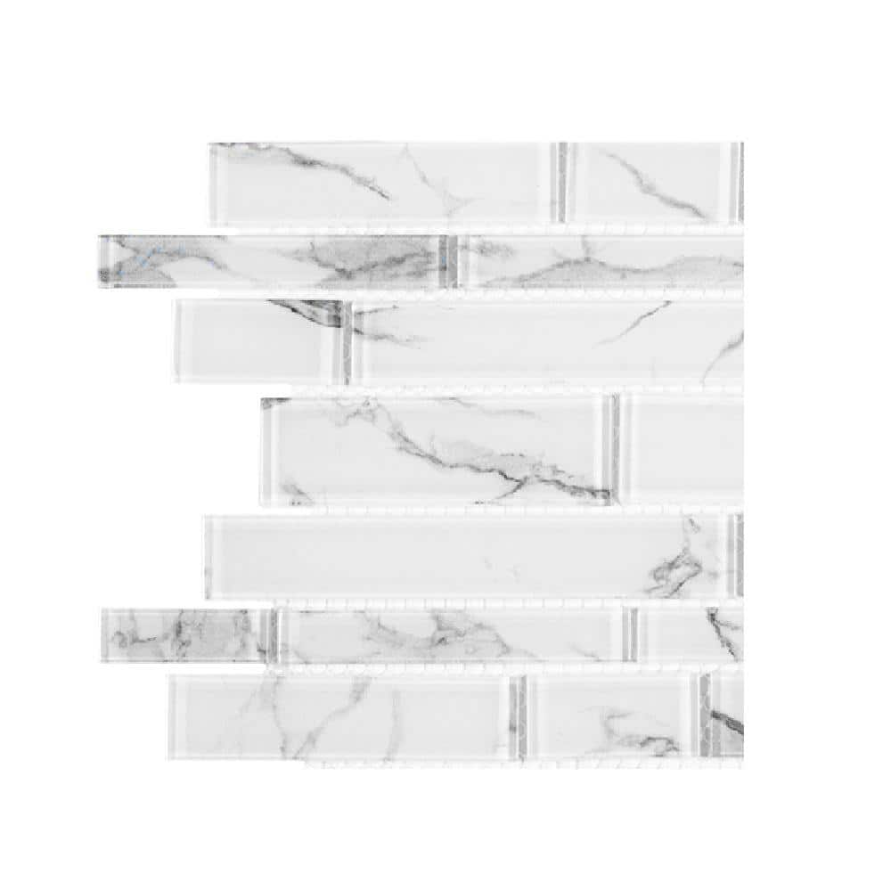Take Home Tile Sample - Hampton Cove White 4 in. x 4 in. Interlocking Glossy Glass Mosaic price history on PriceWatchPro