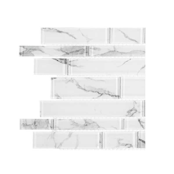 Jeffrey Court Take Home Tile Sample - Hampton Cove White 4 in. x 4 in. Interlocking Glossy Glass Mosaic