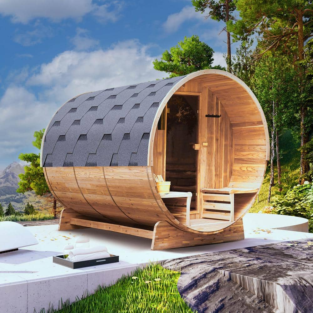 Natural Cedar 6-Person Outdoor Barrel Sauna with 6 kW Heater