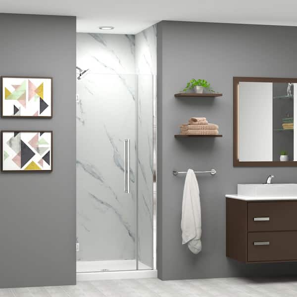 Transolid Elizabeth 32.5 in. W x 76 in. H Hinged Frameless Shower Door in Polished Chrome with Clear Glass