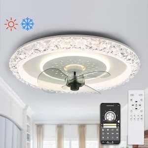 20 in Indoor Crystal White Ceiling Fan with Integrated LED Light 6-Speed Low Profile Fandelier Smart Remote App