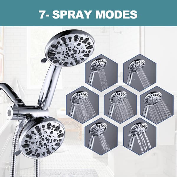 1.75 GPM 7-Spray 4.5 in. Round Dual Shower Head Fixed and Handheld Shower Head with 59 in. PVC Hose in Polished Chrome