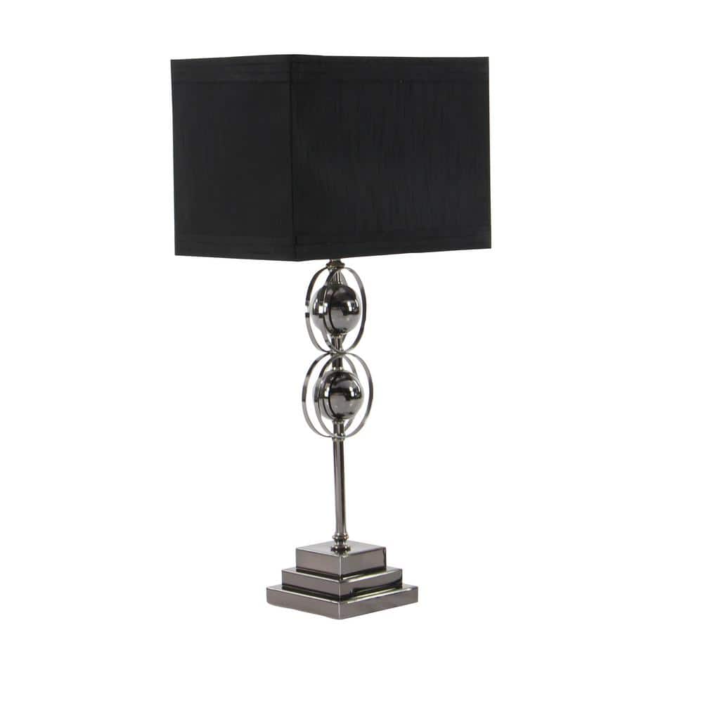 Black Metal Bubble Stem Nightstand Lamp Set with Square Shade