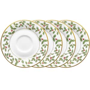 Holly and Berry Gold 6 in. (White) Porcelain Saucers, (Set of 4)
