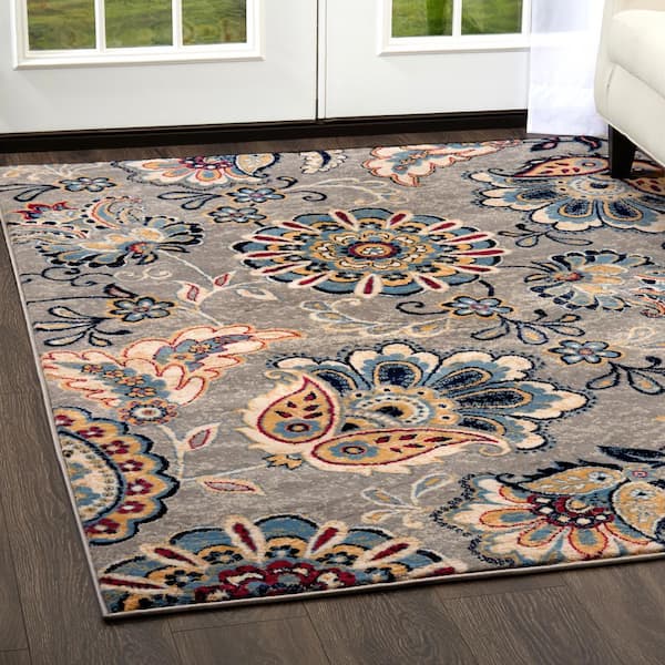 Tremont Grey/Blue 3 t. x 5 ft. Floral Area Rug