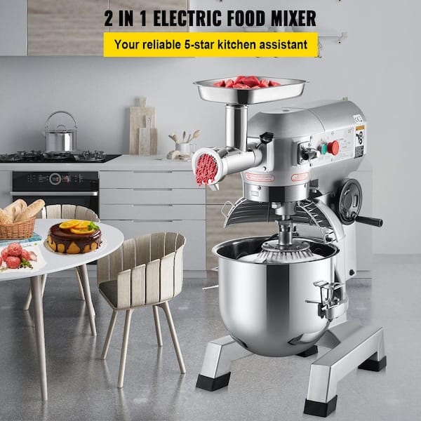 20 qt. Commercial Stand Mixer 1100 W Multifunctional Electric Food Mixer with Meat Grinder 3 Speeds Dough Hook in Silver