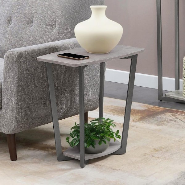 Graystone 23.75 in. Faux Birch and Slate Gray Rectangle Particle Board End Table with Shelf