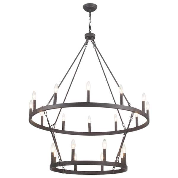 20-Light 2-tier Antique Brown Modern Chandelier Wagon Wheel Candlestick Chandelier