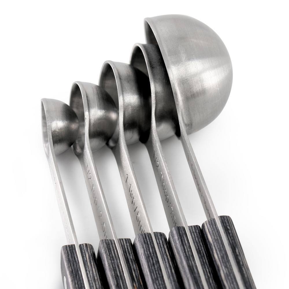 Oster Oster Blakeley 5 Piece Stainless Steel Measuring Spoon Set in Dark Gray with Wood Handles