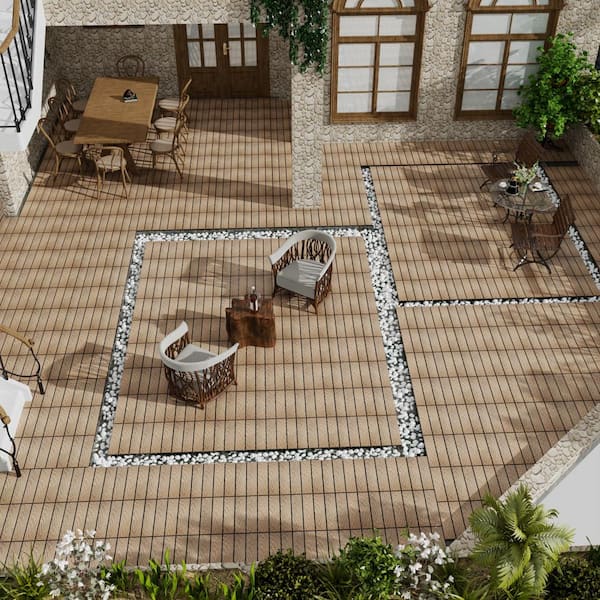Tidoin Outdoor 1 ft. x 1 ft. Composite Deck Tile in Teak(11 Per Box)