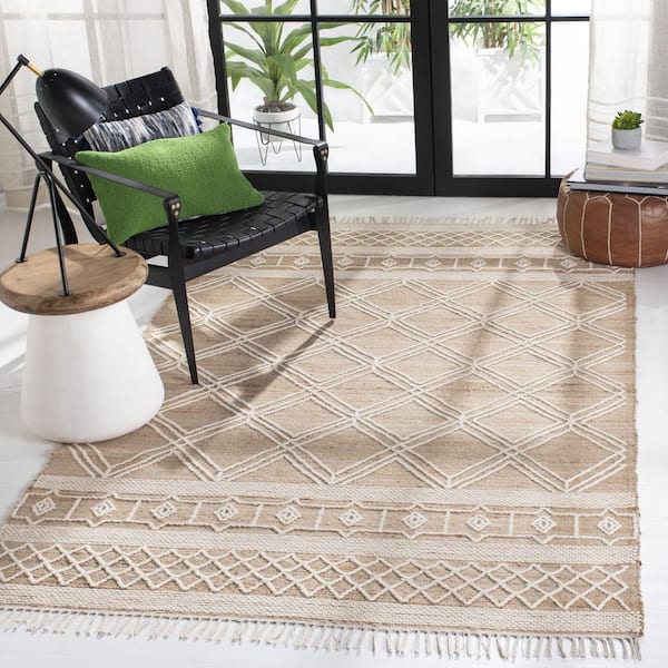 Kilim Natural/Ivory 4 ft. x 6 ft. High-Low Trellis Striped Area Rug