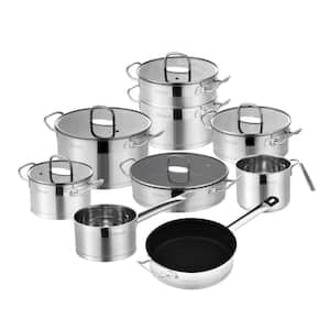 14-Piece Stainless Steel Cookware Set Pot and Pan Sets with Saucepan Casserole Casserole Pan with Glass Lid