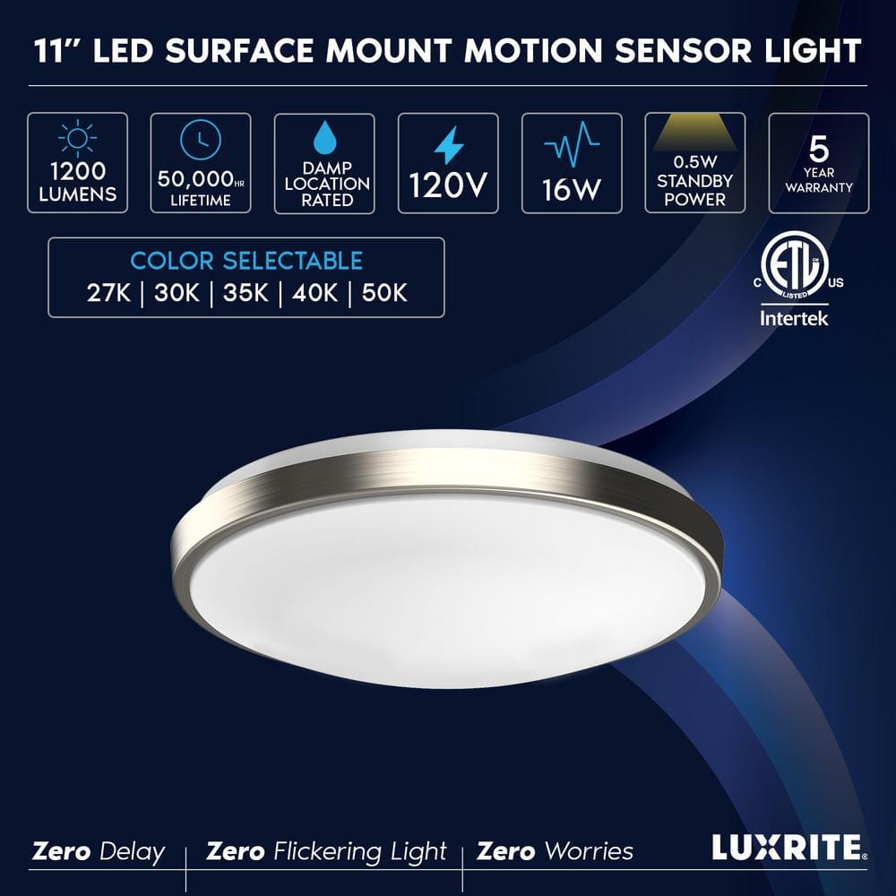Brushed Nickel 11" LED Flush Mount Light with Motion Sensor