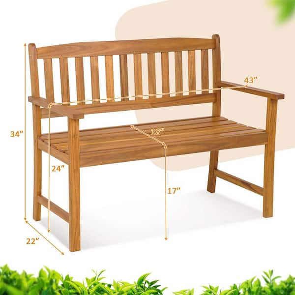 Costway 2 Person Patio Acacia Wood Outdoor Bench Slatted Seat Backrest 800 lbs. Natural QD 7094 A5 The Home Depot