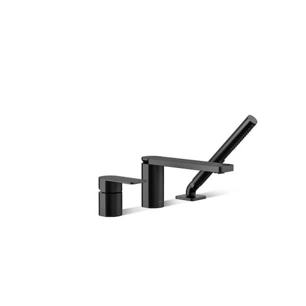 Parallel 1 Handle Tub Deck Mount Roman Tub Faucet with Hand Shower in Matte Black