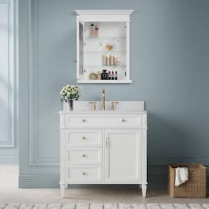 36 in. W x 22 in. D x 35 in. H Single Sink Bath Vanity in White with White Quartz Top and Medicine Cabinet with Mirror