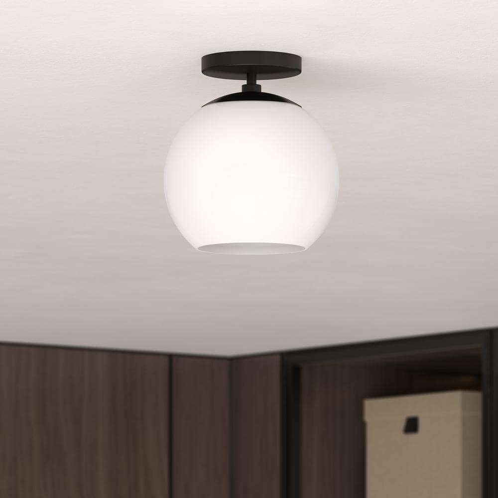 Bartlett Matte Black and White Glass Semi Flush Mount