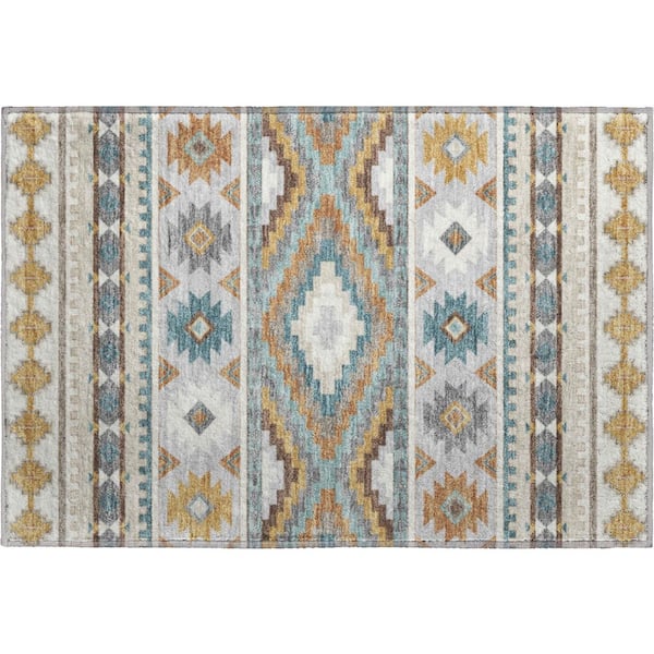 Mayfield Premium Machine Washable Abstract AMF2539 Ivory 3 ft. x 4 ft. Area Rug