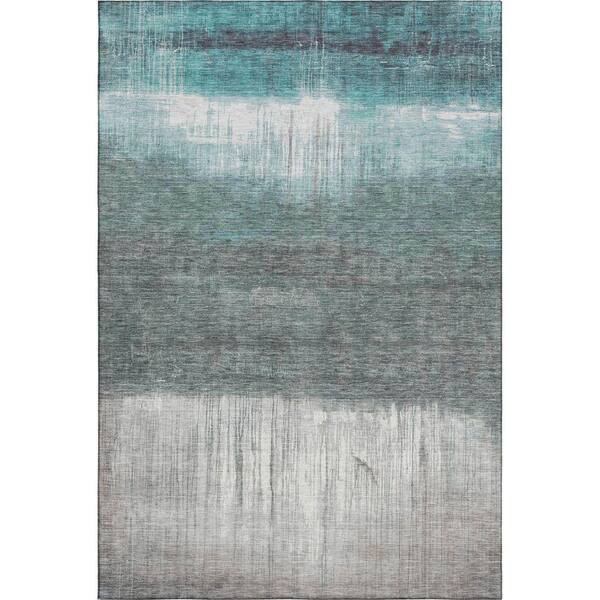 Mayfield Premium Machine Washable Abstract AMF2118 Teal 10 ft. x 14 ft. Area Rug