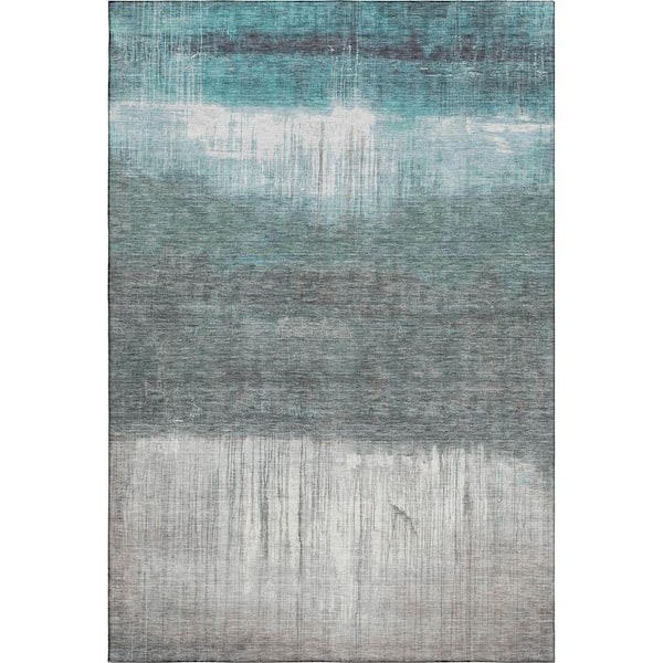 Mayfield Premium Machine Washable Abstract AMF2118 Teal 9 ft. x 12 ft. Area Rug