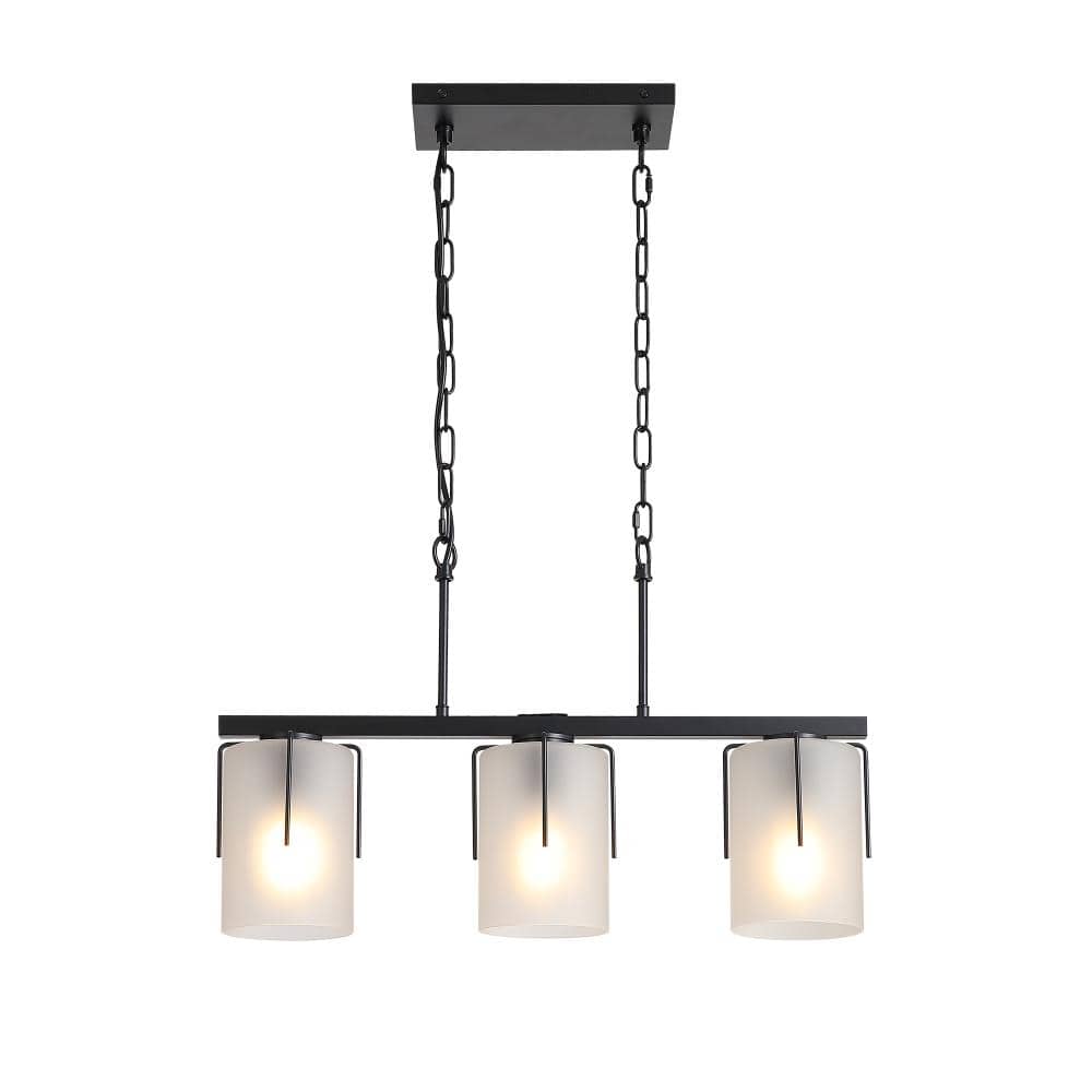 Adjustable Height 18-60 in. Black 3-Light Linear Chandelier Light w/ Frosted Glass Cylinder Shade, E26 Bulb Not Included price history on PriceWatchPro