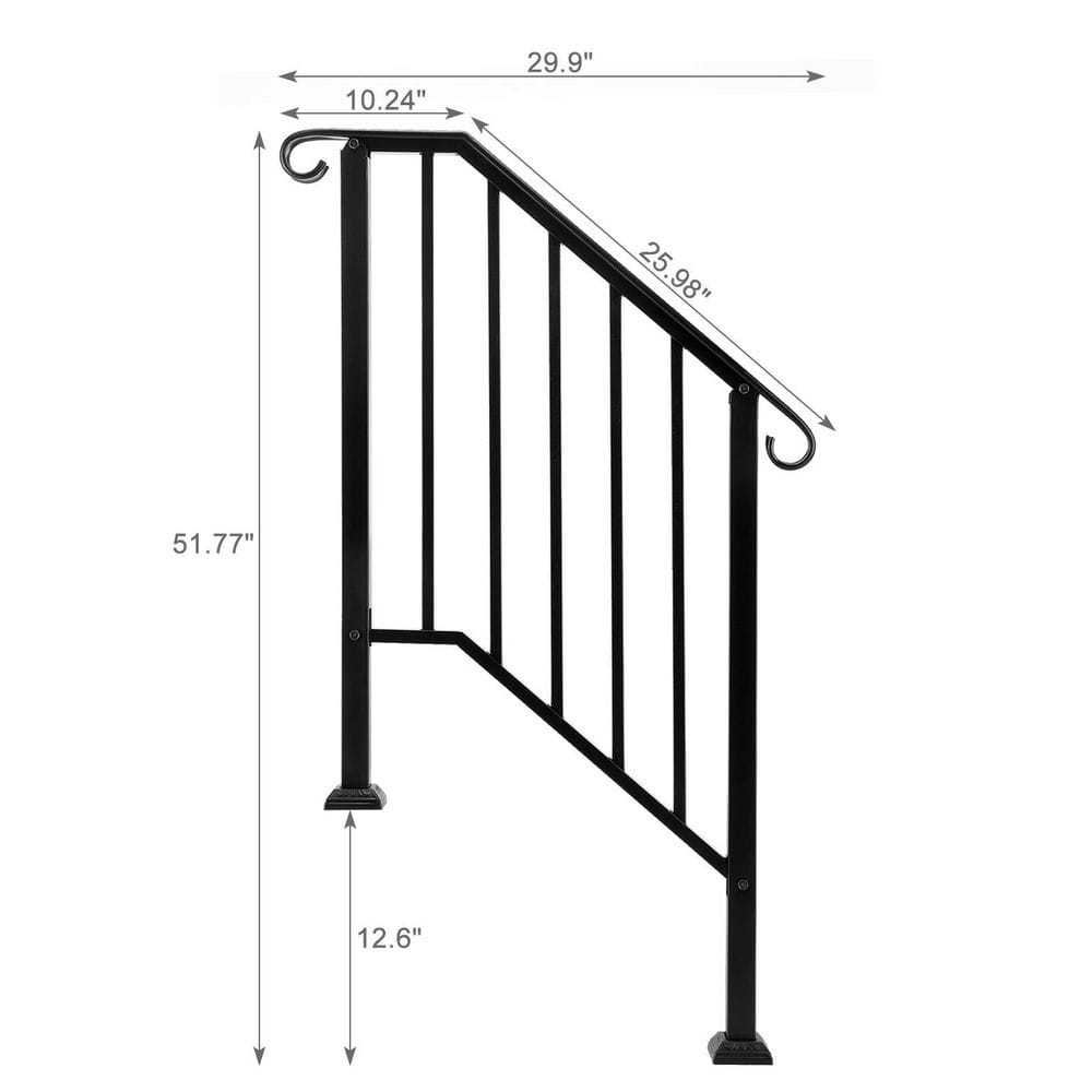 Matte Black 2-Step Wrought Iron Handrail with Stainless Steel Mounts