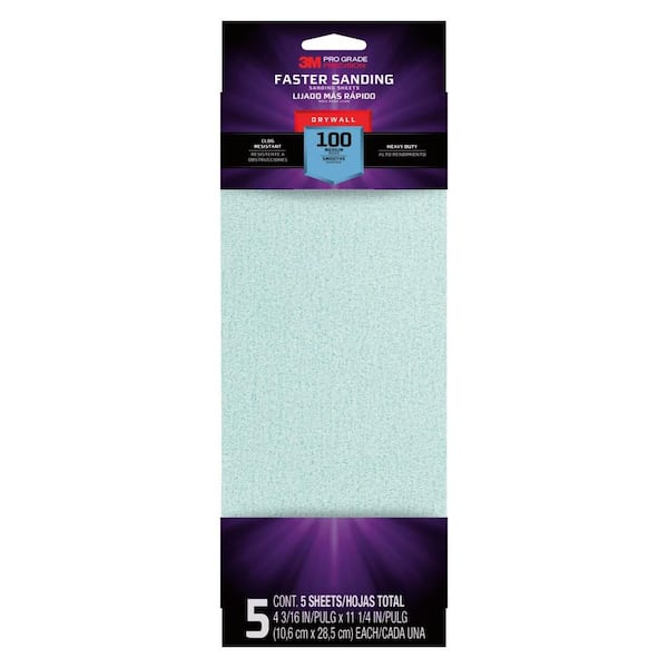3M Pro Grade 4-3/16 in. x 11-1/4 in. 100-Grit Drywall Sanding Sheet (5-Pack)