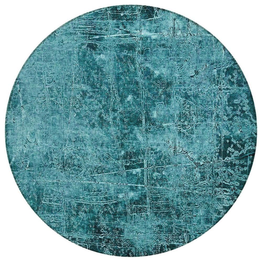 Teal 8 ft. Round Woven Abstract Round Indoor/Outdoor Area Rug price history on PriceWatchPro