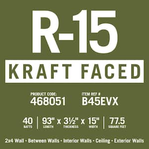 R-15 EcoBatt Kraft Faced Fiberglass Insulation Batt High Density 3-1/2 in. x 15 in. x 93 in. (15-Bags)