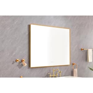 48 in. W x 36 in. H Rectangular Framed Wall Mounted LED Light Bathroom Vanity Mirror with Anti-Fog and Dimmable, Gold